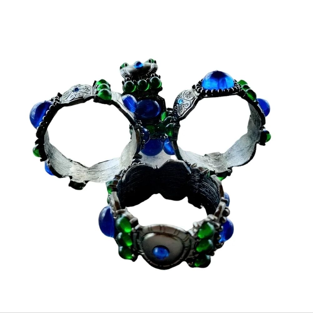 Royal blue Emeral green bead rhinestones silver tone napkin rings set of 4 - Picture 5 of 8